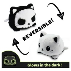 TEETURTLE: REVERSIBLE CAT & SKELETON MINI PLUSH - HAPPY & SKELETON GLOW